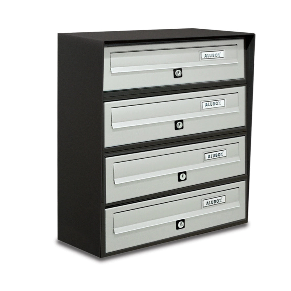 ALUBOX SLIM Cassette Postali Condominiali 4 Posti 50X39X30 Cm In Lamiera Zincata E Alluminio Cassetta Postale Da Esterno Condominiale Con Sistema Anti Prelievo COLORE: ANTRACITE ARGENTO
