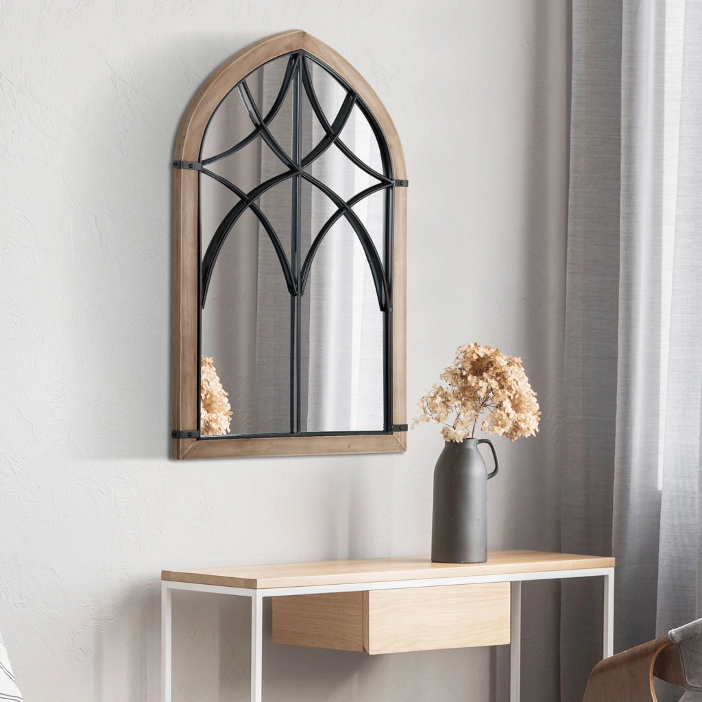 Specchio da Parete con Ganci ¨C Zephmum ¨C Legno e Vetro Marrone Nero 60x93 cm