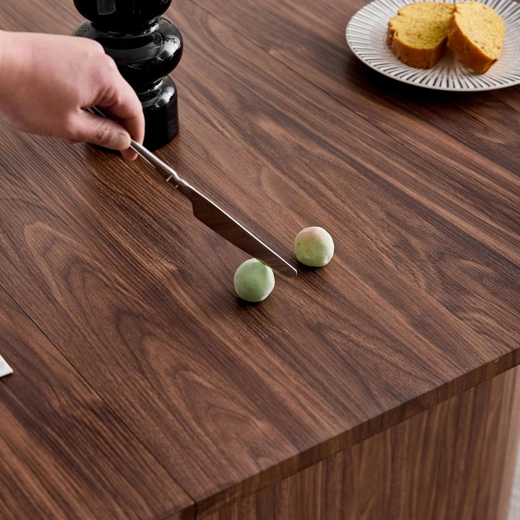 GrandCA HOME Set da Pranzo 6 Sedie in Velluto a Coste Nero e un Tavolo Rettangolare 160x90 — Ideale per Cucine e Soggiorni (Impiallacciatura di Noce)