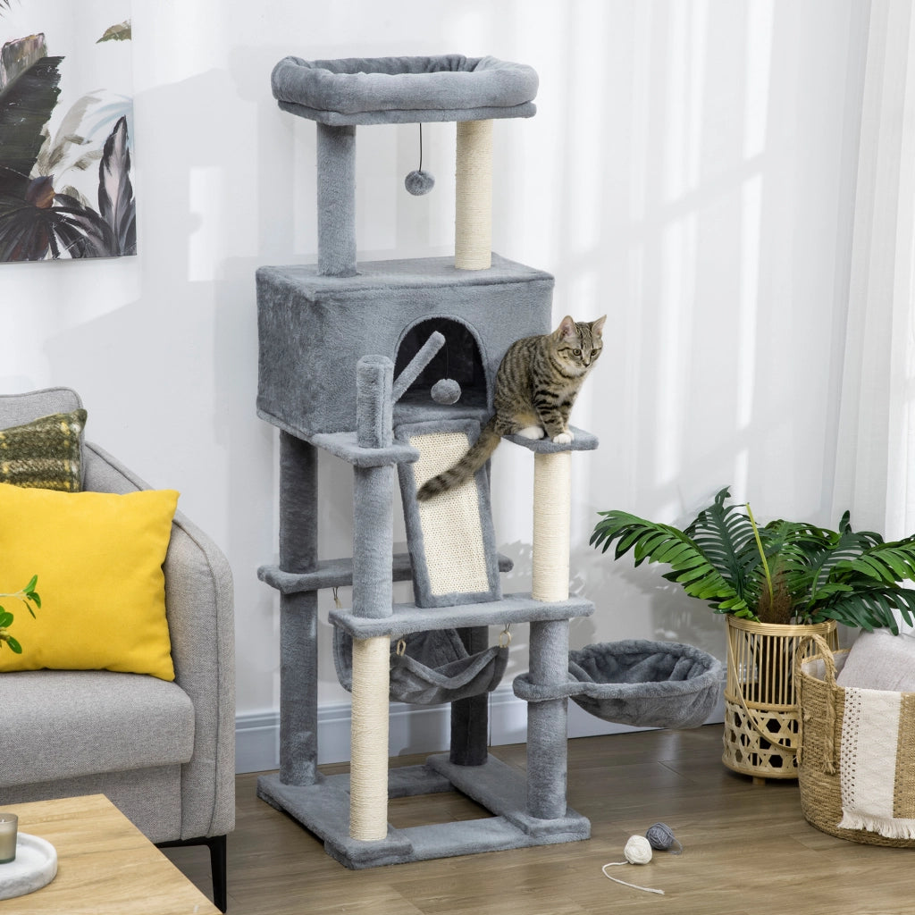 Tiragraffi per Gatti con Casa e Amaca ¨C Zephmum ¨C Grigio 48x48x140cm