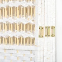 Separatore Ambienti 6 Pannelli Pieghevoli 242L x 170H cm Legno Di Pioppo Bambù Fibre Di Carta Intrecciata Bianco Paglia