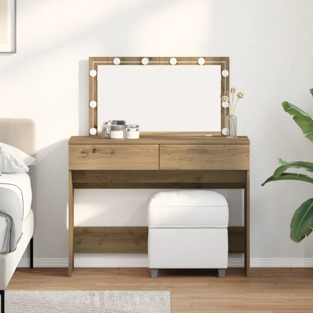 Tavolo da trucco con LED Rovere Artigianale 100x40x120 cm