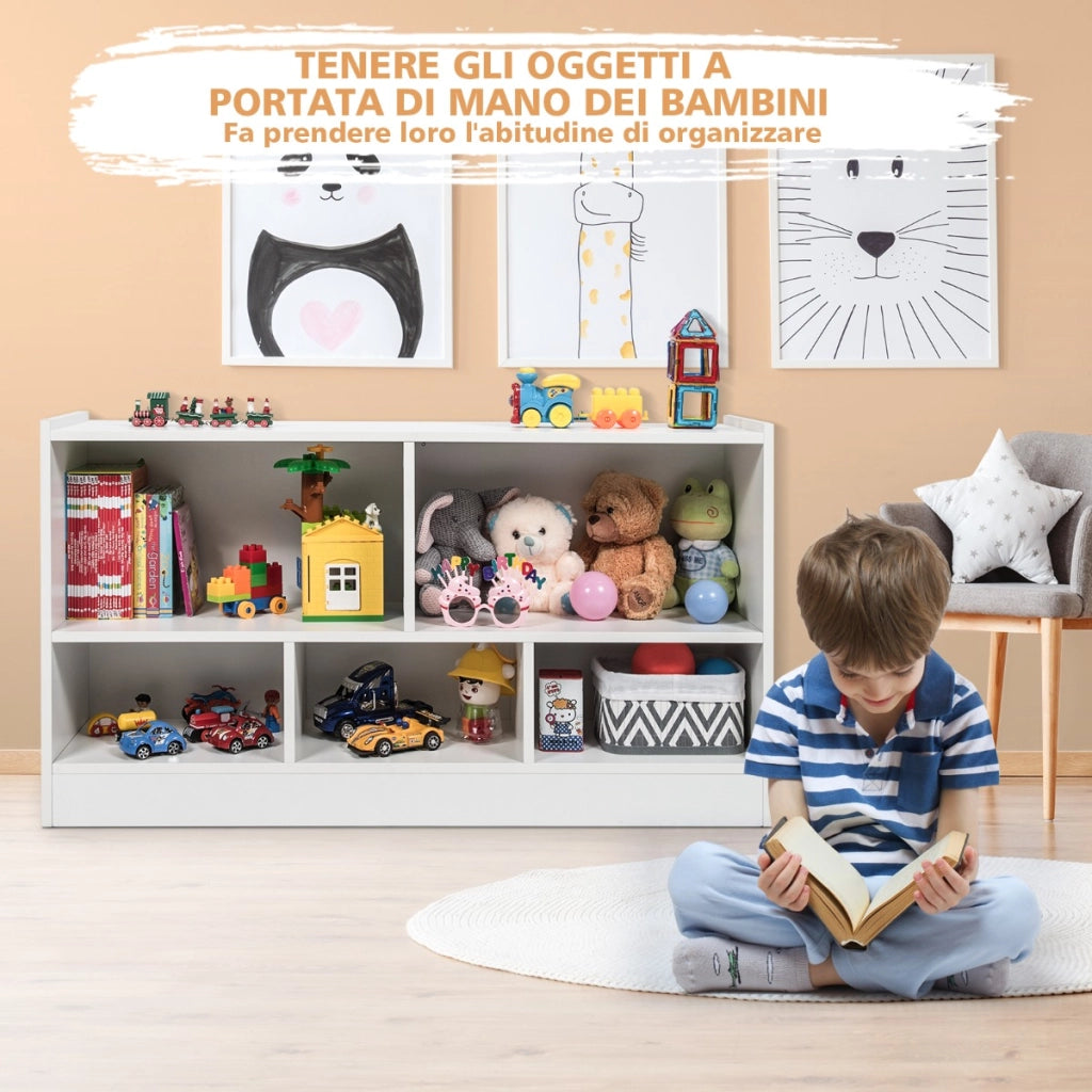 Libreria a 5 cubi per bambini e organizer giocattoli-Scaffale di legno con 5 scompartimenti per stanza Bianco