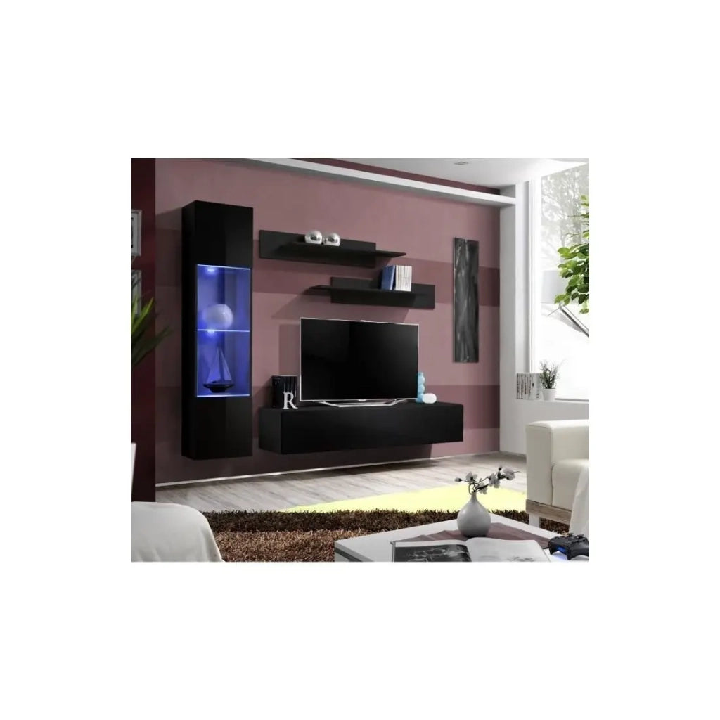 Mobile TV FLY G3 design, colore nero lucido. Mobile sospeso moderno e alla moda per il tuo soggiorno.