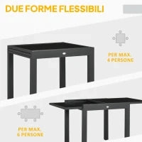 Tavolo da Pranzo Allungabile da Giardino con Piano in Vetro e Alluminio, 80-160x80x75 cm, Nero
