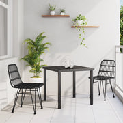 Set da Pranzo da Giardino 3 Pezzi Nero Poli Rattan