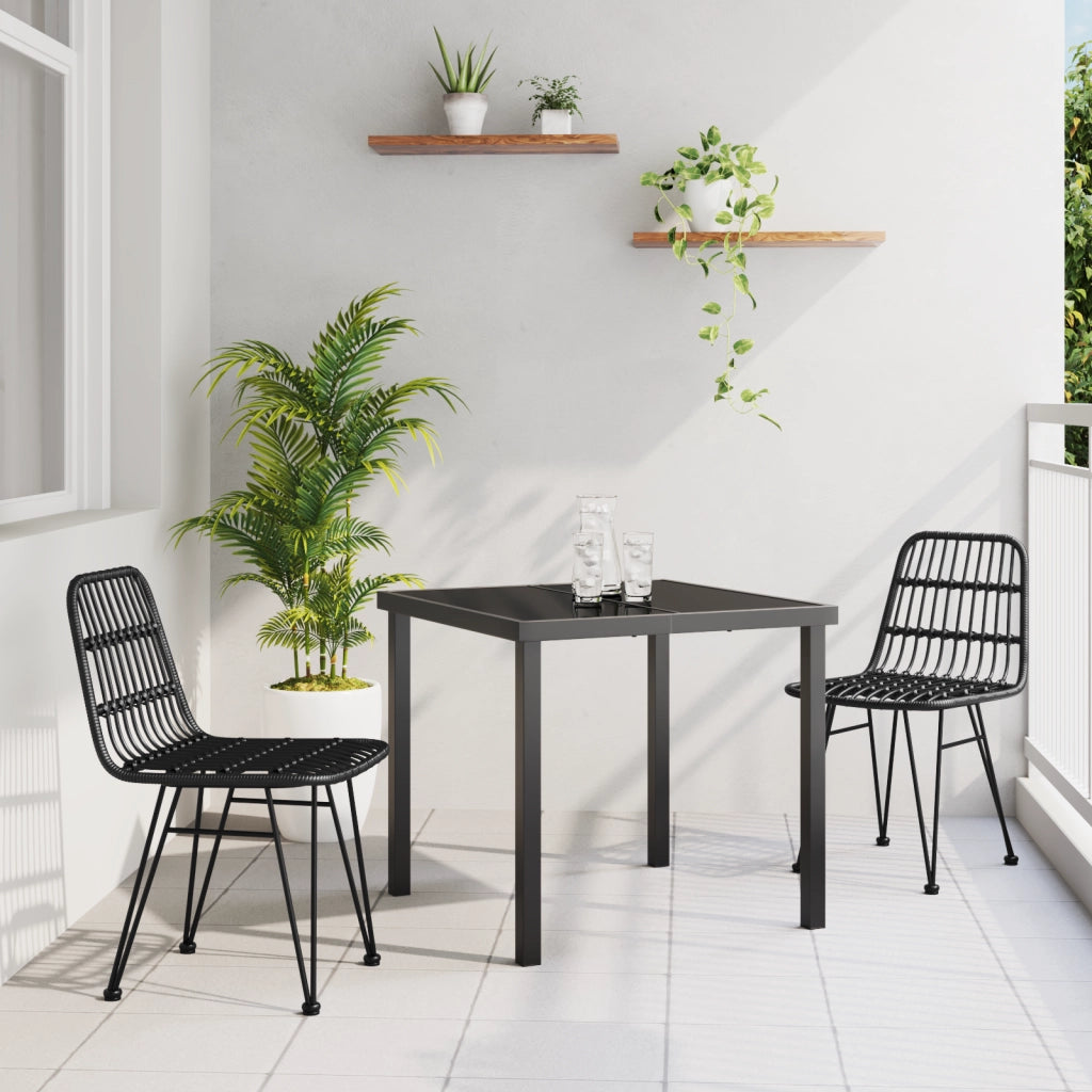 Set da Pranzo da Giardino 3 Pezzi Nero Poli Rattan
