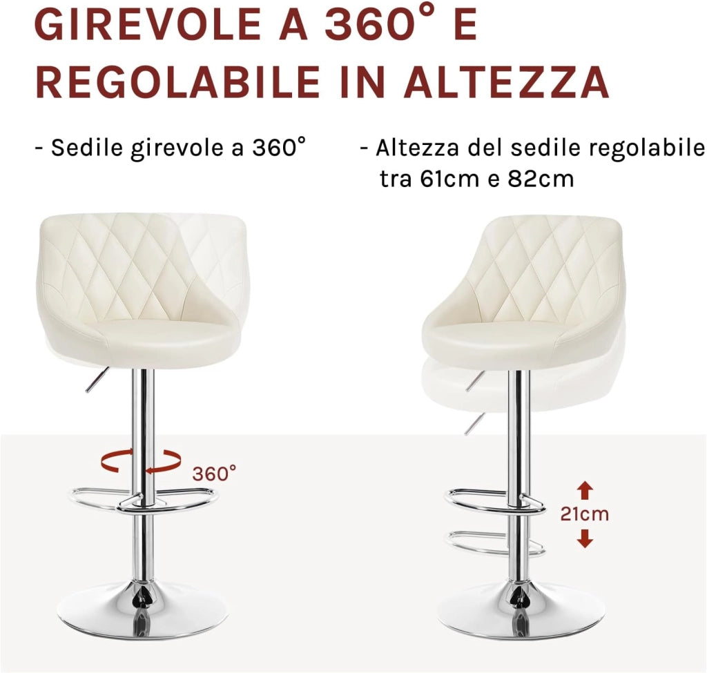 Sgabello da Bar Moderno Girevole Sedia Cucina Alta con Schienale Quadrato Poggiapiedi Senza Braccioli Altezza Regolabile in PU Crema 1 Pezzo