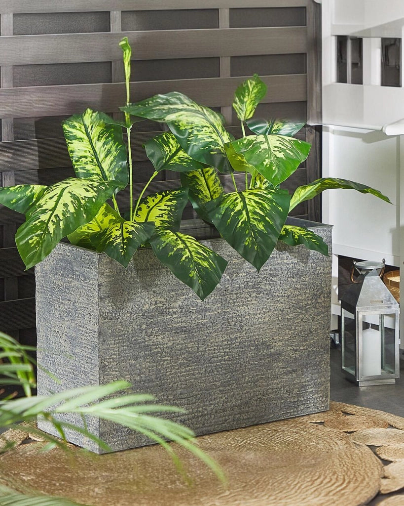 Vaso per piante in pietra grigia 34 x 80 x 56 cm Fioriera rettangolare per interni ed esterni