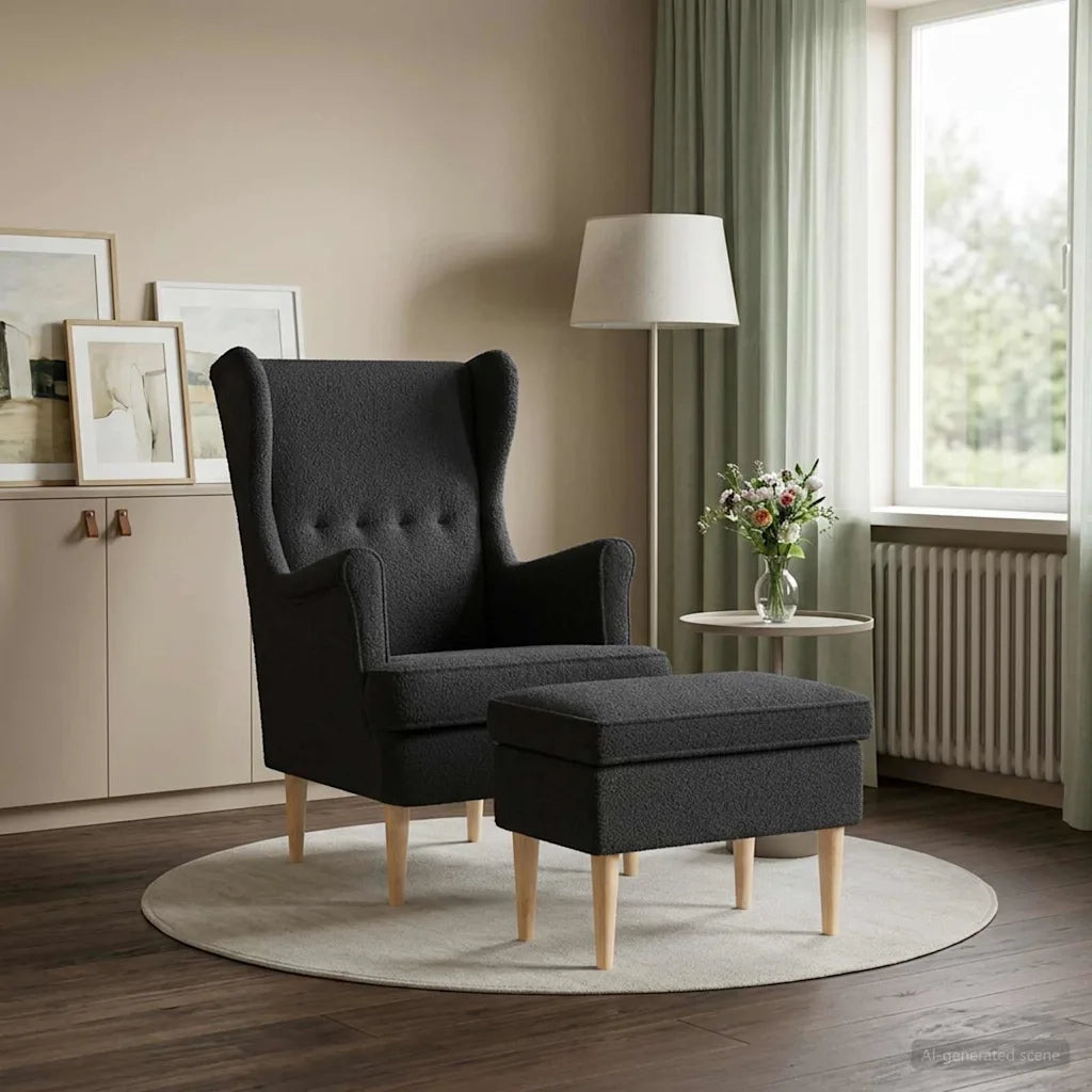 Poltrona con Ottomano 2 pz Grigio Scuro Bouclé 3418836