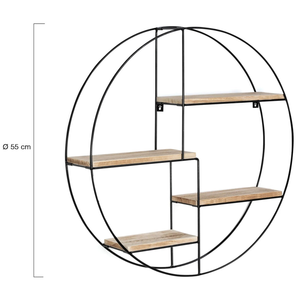 IDMarket - Scaffale rotondo a parete LILY 4 livelli in legno e metallo design industriale