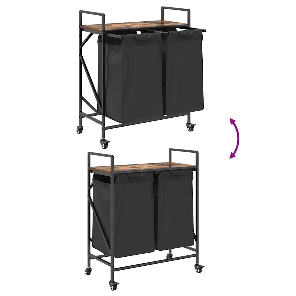 vidaXL Cesto Portabiancheria 2 Scomparti con Ruote Rovere Fumo