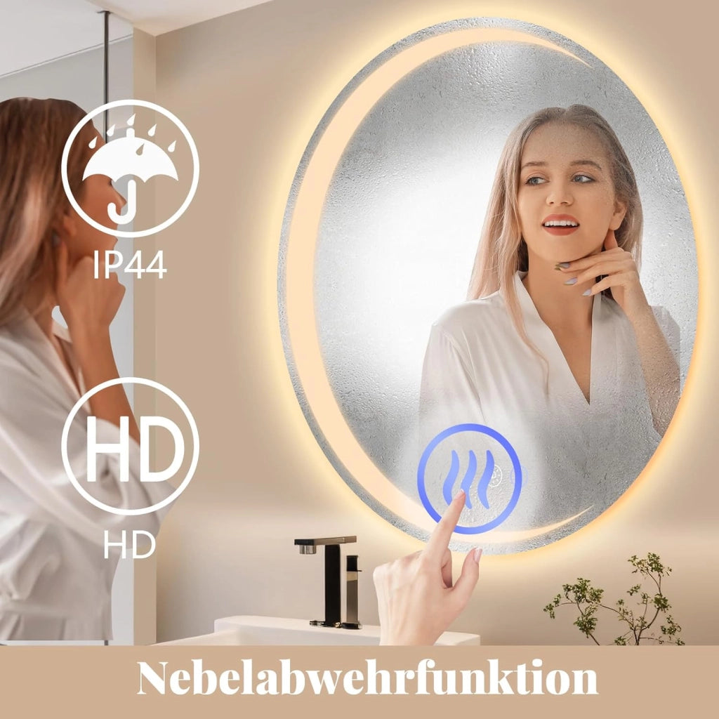 ZMH Specchio da bagno con illuminazione Specchio da parete moderno rotondo IP44 dimmerabile per il bagno