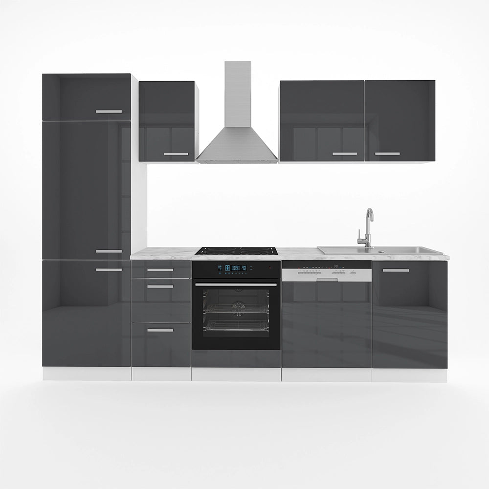 Vicco Cucina componibile Antracite lucido/bianco 270 cm senza piano di lavoro con striscia LED