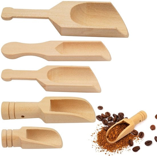 Set di Lepelli in Legno 5 Pezzi - Lepelli in Legno Mini - 10,5cm/9,3cm/8cm/7,9cm/5cm - Legno Naturale - Manico Antiscivolo - Riciclabile - Lepello da Tavola