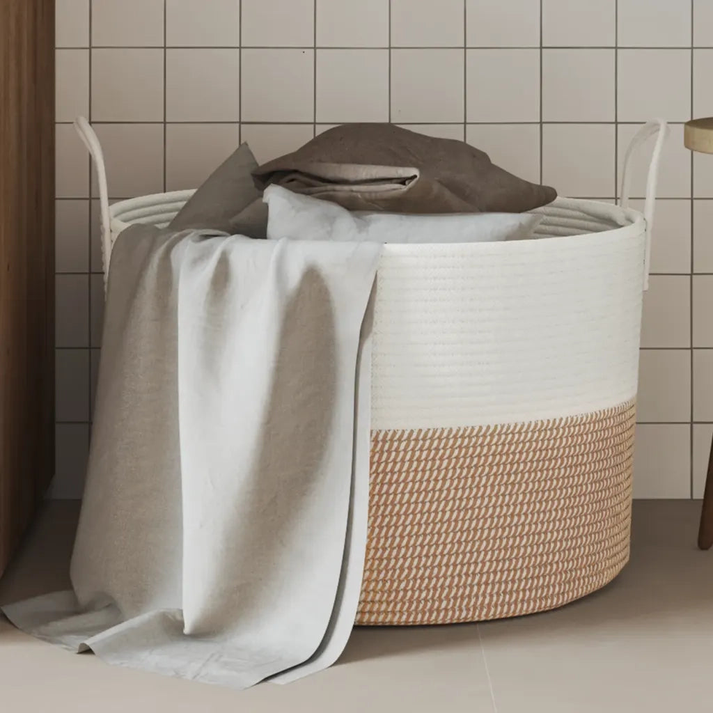 Cestino Portaoggetti Marrone e Bianco ?51x33 cm in Cotone CFW7843533