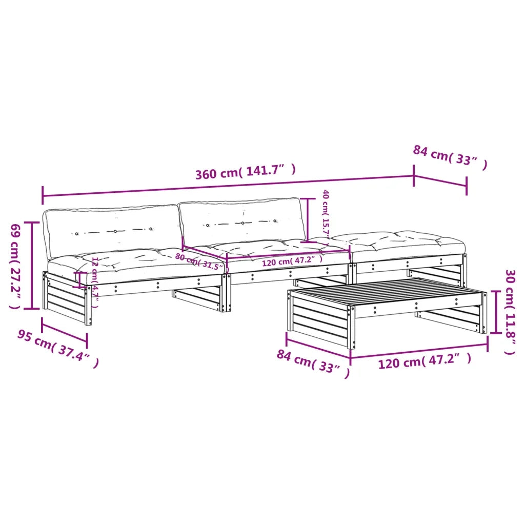 Set Divani da Giardino 4pz con Cuscini Legno Impregnato di Pino 3186143