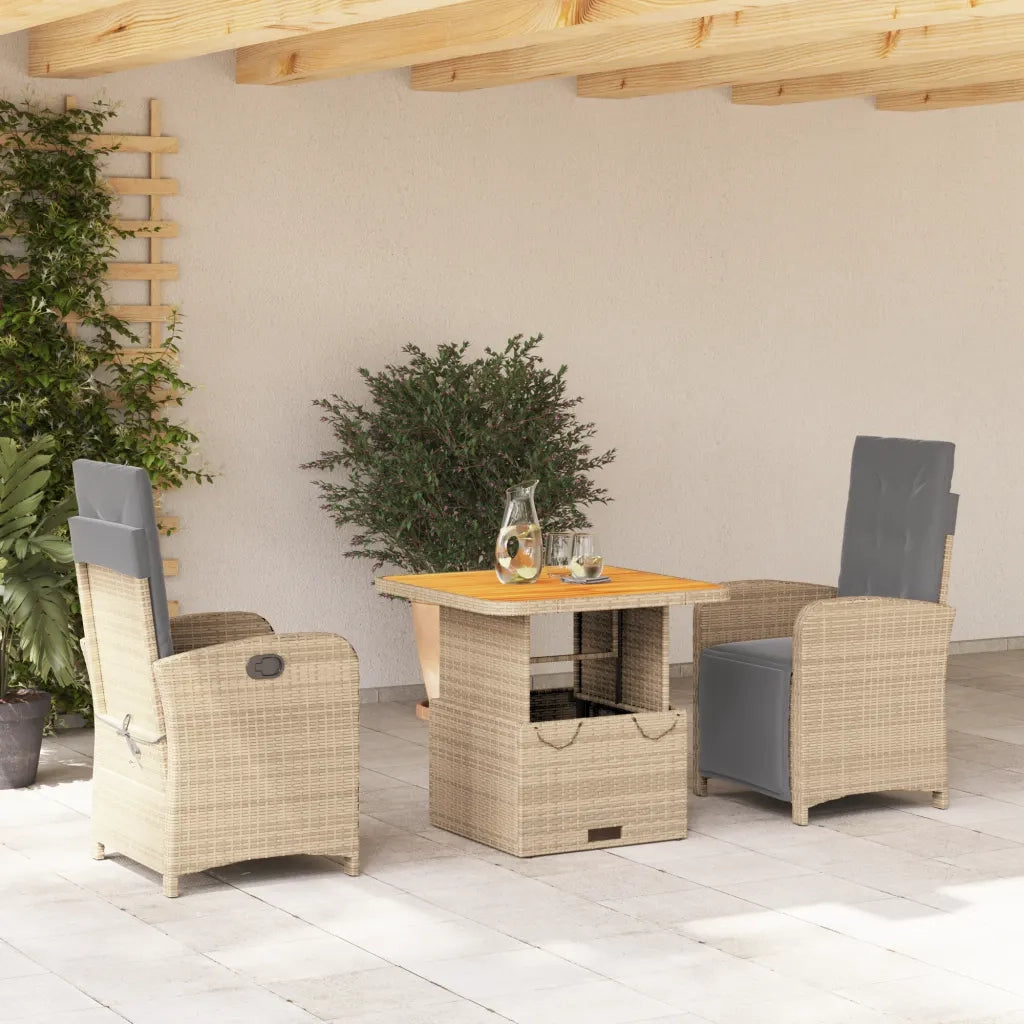 Set da Pranzo da Giardino 3 pz con Cuscini Beige in Polyrattan 3277363