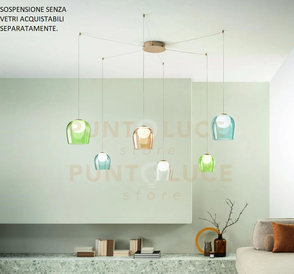 SOSPENSIONE SANTOS RAGNO SPOSTABILE 6 LUCI ORO LED 3000K 2880LM 48W D.11-14CM SENZA VETRI