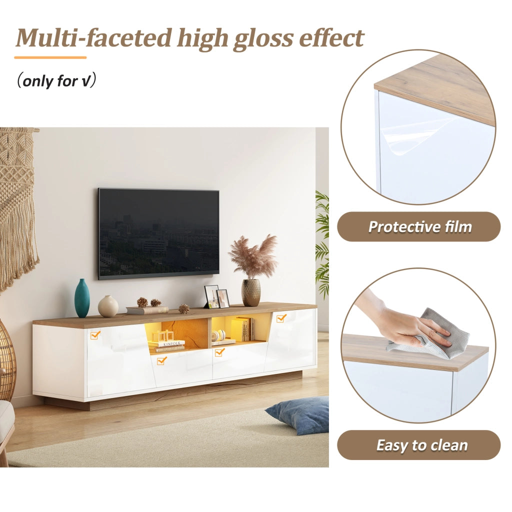 TAVOLO TV 180x40x46 cm con 2 cassetti, 2 ante, LED, bianco