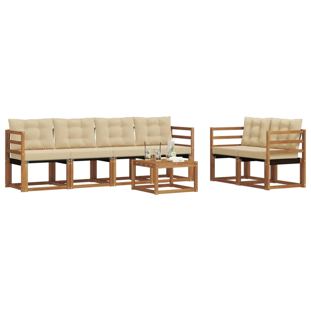 Set di divani da esterno con cuscino 7 pcs Naturale e Beige 3368416