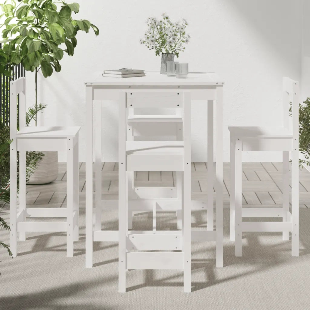 Set Bar da Giardino 5 pz | Set Salotto da Giardino Bianco in Legno Massello di Pino