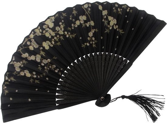 Waaier con Bambù con Manico a Forma di Fiore di Begonia - Decorativo con Motivo di Fiore - Ideale per Matrimoni - Incluso Pennello Decorativo