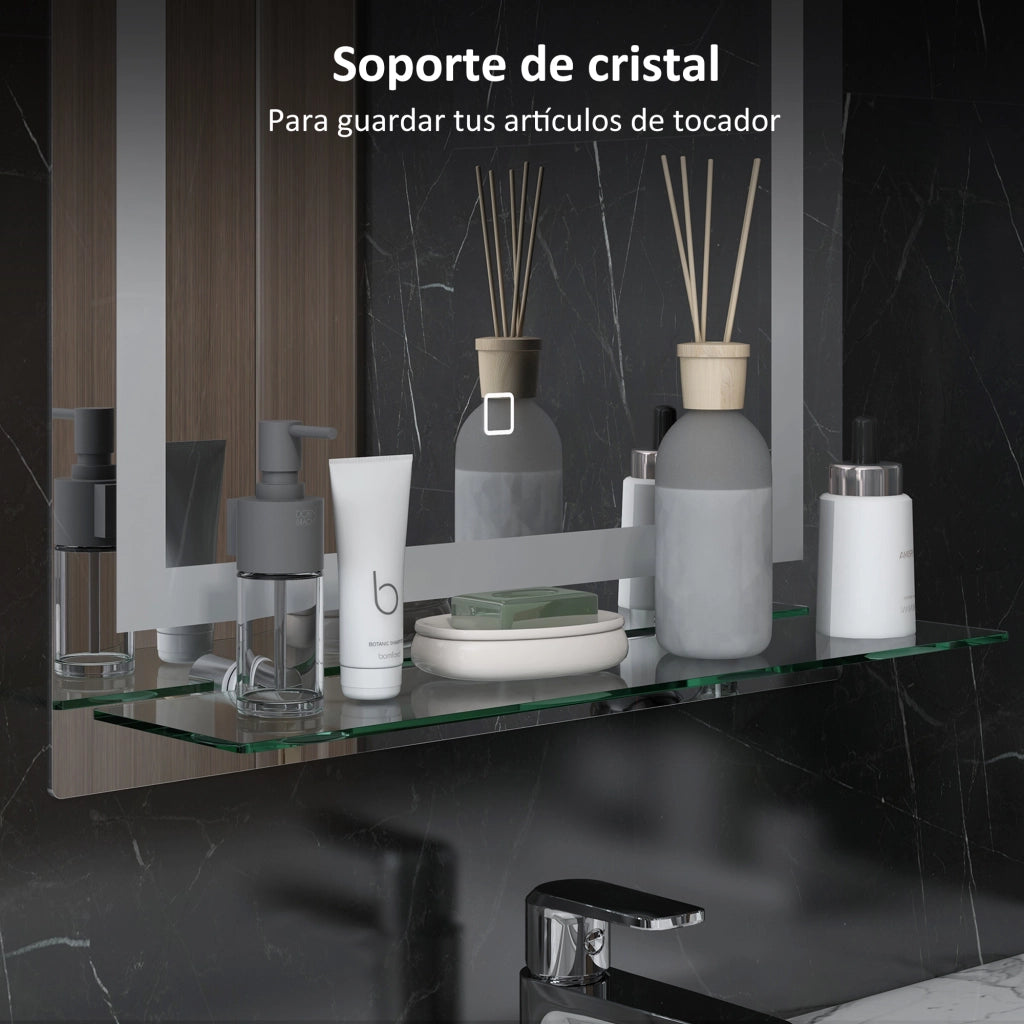 Specchio da Bagno con LED e Ripiano in Vetro ¨C Zephmum ¨C 50x70 cm Argento