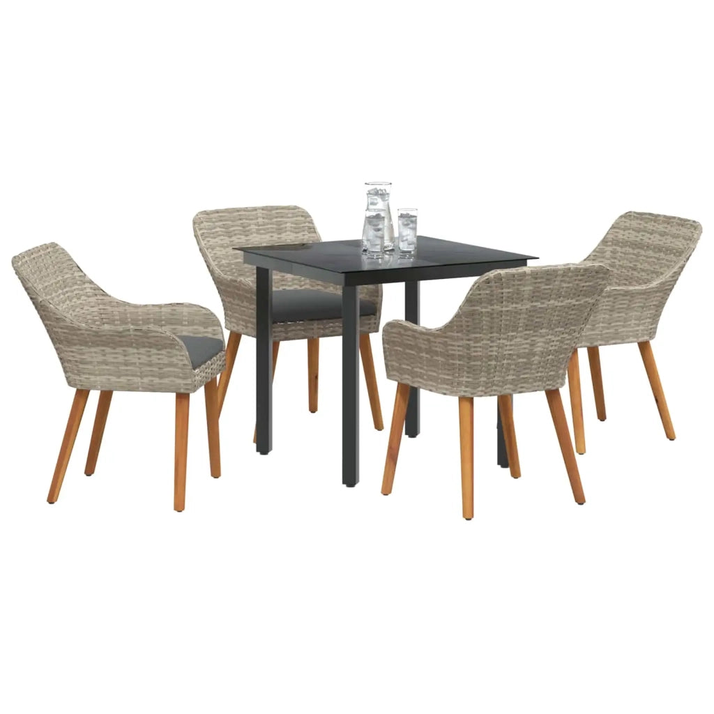 Set da Pranzo per Giardino 5 pcs Grigio chiaro polyrattan