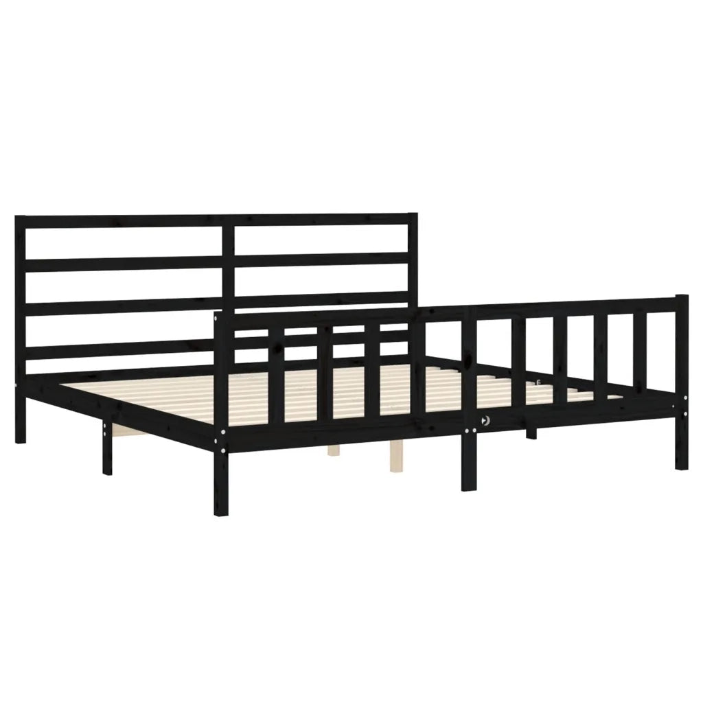 Giroletto con Testiera-Struttura Letto con testiera Nero 200x200 cm in Legno Massello 483305