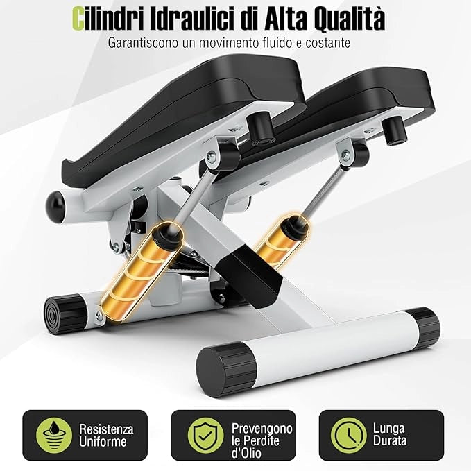Mini Stepper per Esercizio a Casa, Stepper Idraulico con Fasce di Resistenza, Altezza Regolabile e Pedali Antiscivolo, Dispositivo per Allenamento Completo del Corpo