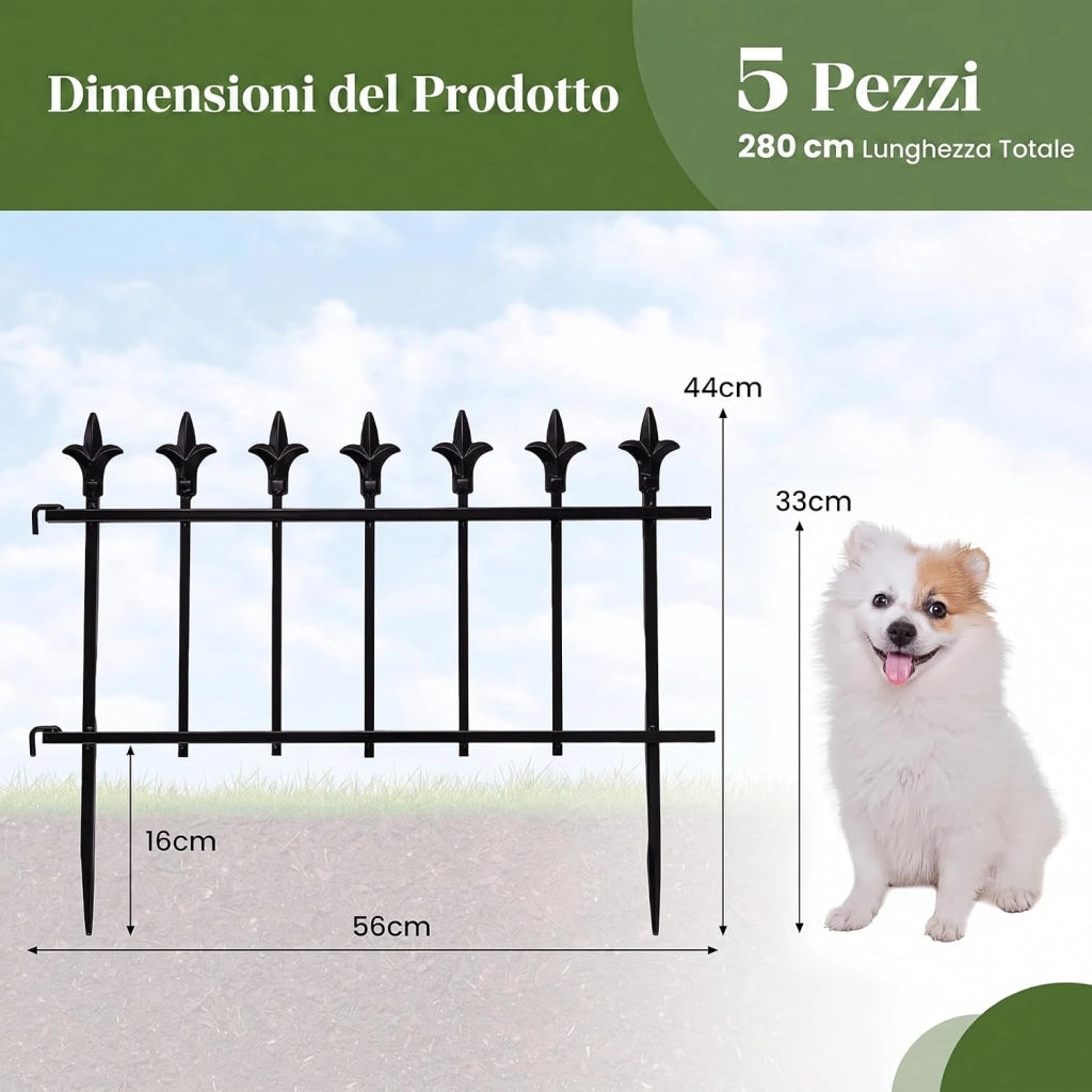 Recinzione da Giardino, Bordure per Aiuole in Metallo (5) | Recinto da Esterno Pieghevole e Flessibile, per Giardino e Cortile, 56 x 44 cm