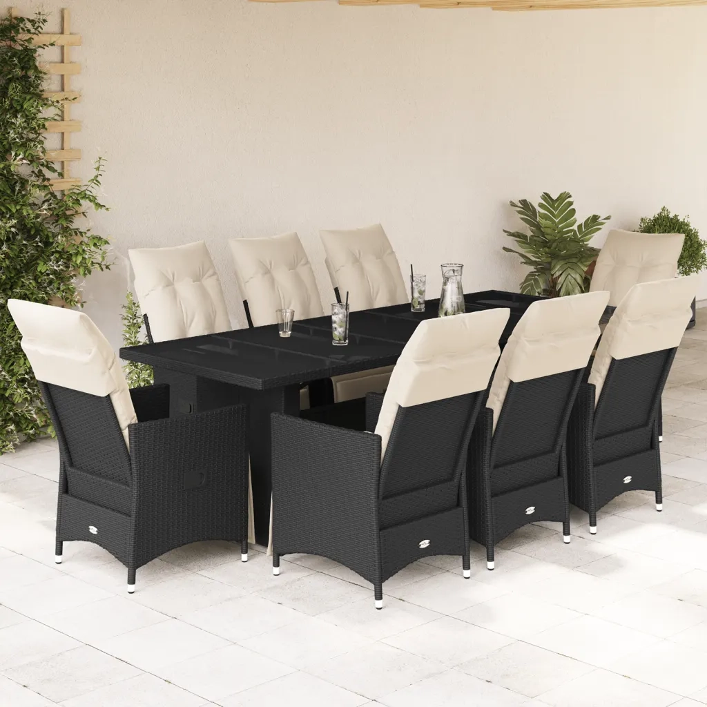 Set Bistrò da Giardino 9 pz con Cuscini in Polyrattan Nero 3277257