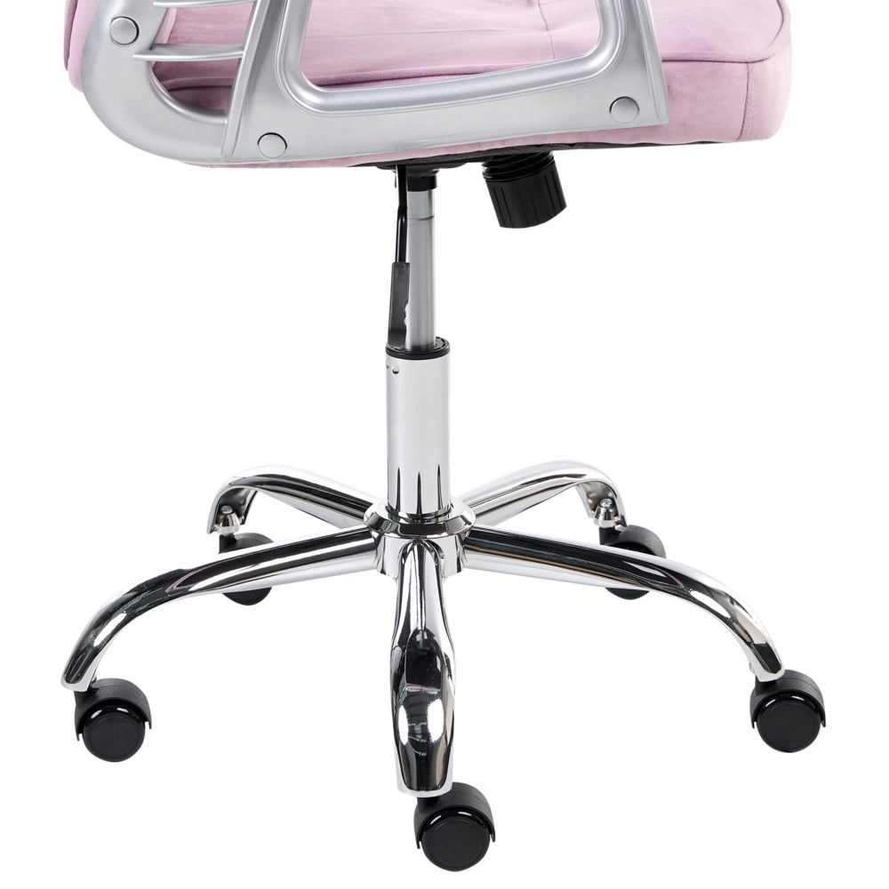 Sedia da ufficio in velluto violetto con altezza regolabile e schienale trapuntato stile retrò moderno