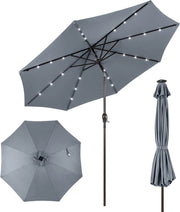Ombrellone da Giardino da 300 cm, Parasole per Esterno con 24 Luci LED, con 8 Stecche in Metallo, Manovella e Inclinazione Regolabile, per Giardino, Coltile, Piscina (Grigio)