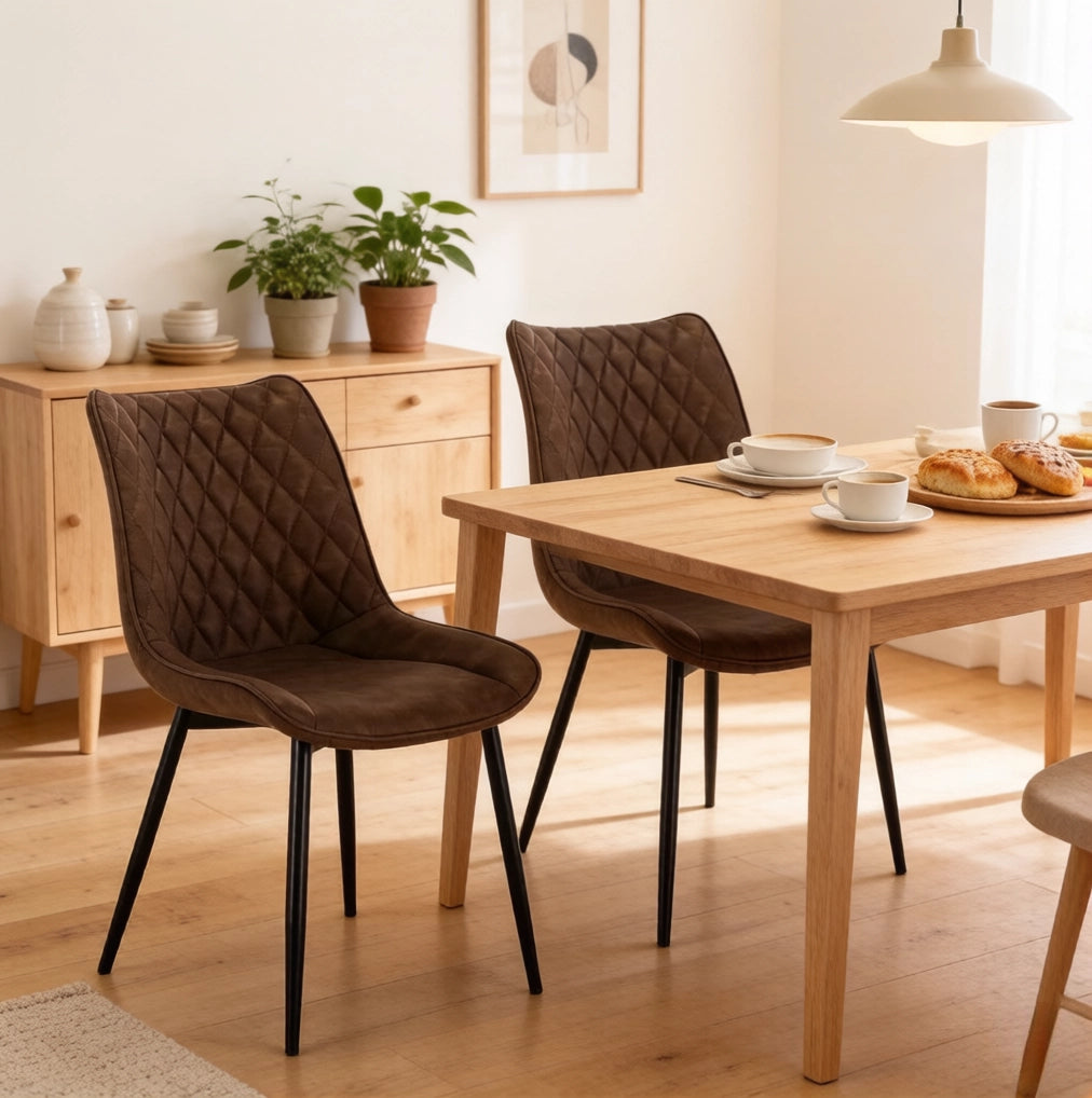 Set di 2 sedie da pranzo marroni in similpelle con gambe in metallo