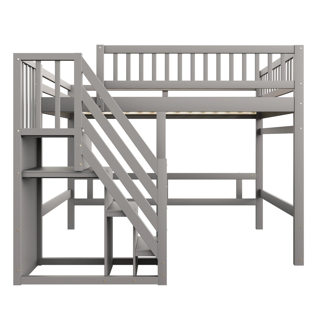 Letto in legno grigio 140 x 200 cm con scala contenitore