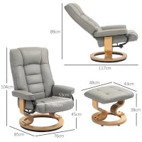 Poltrona Reclinabile a 130° con Pouf Poggiapiedi in Finta Pelle, Base Girevole e Dondolo, Grigio