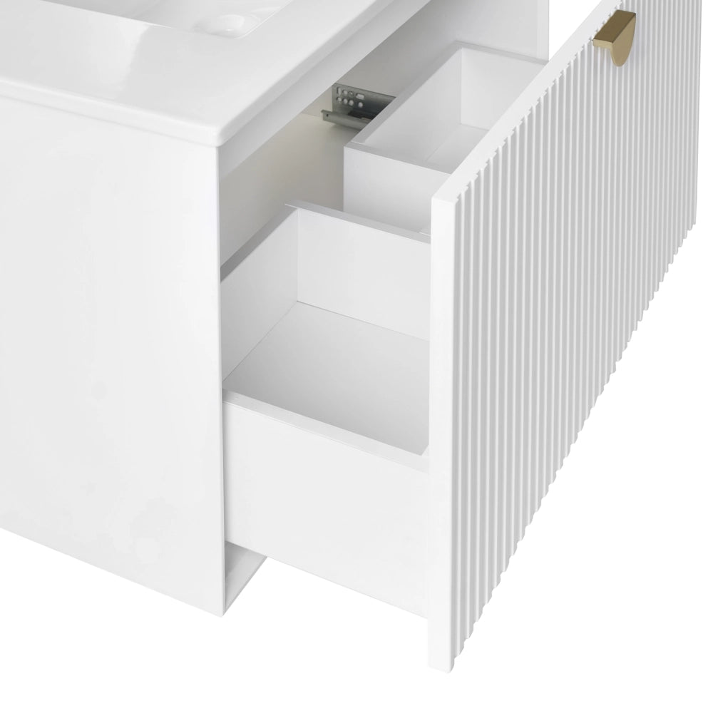 Mobiletto da parete con lavabo in legno massiccio per bagno 80 cm bianco stile moderno