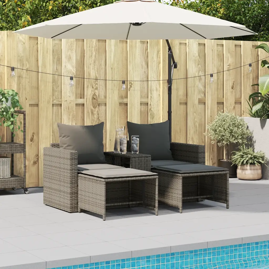 Set Divano da Giardino 5 pz | Set Salotto da Giardino con Cuscini Grigio in Polyrattan