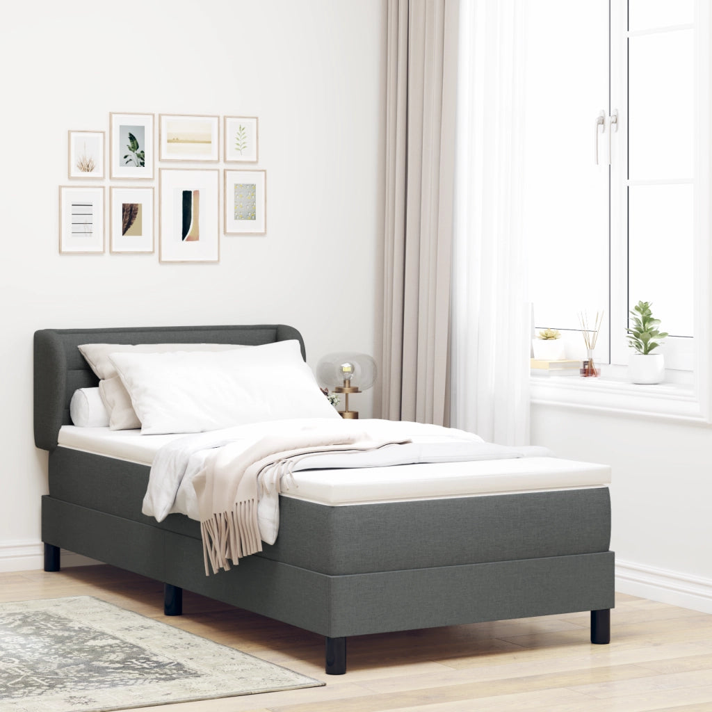 Letto Box Spring con Materasso Grigio Scuro 90x200 cm in Tessuto