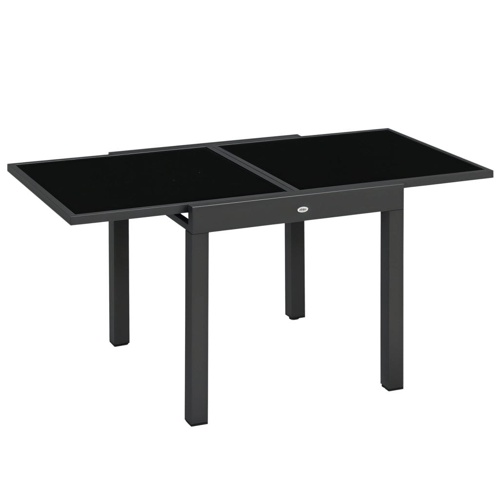 Tavolo da pranzo allungabile per giardino ¨C zephmum ¨C vetro, alluminio, nero, 80-160x80x75 cm