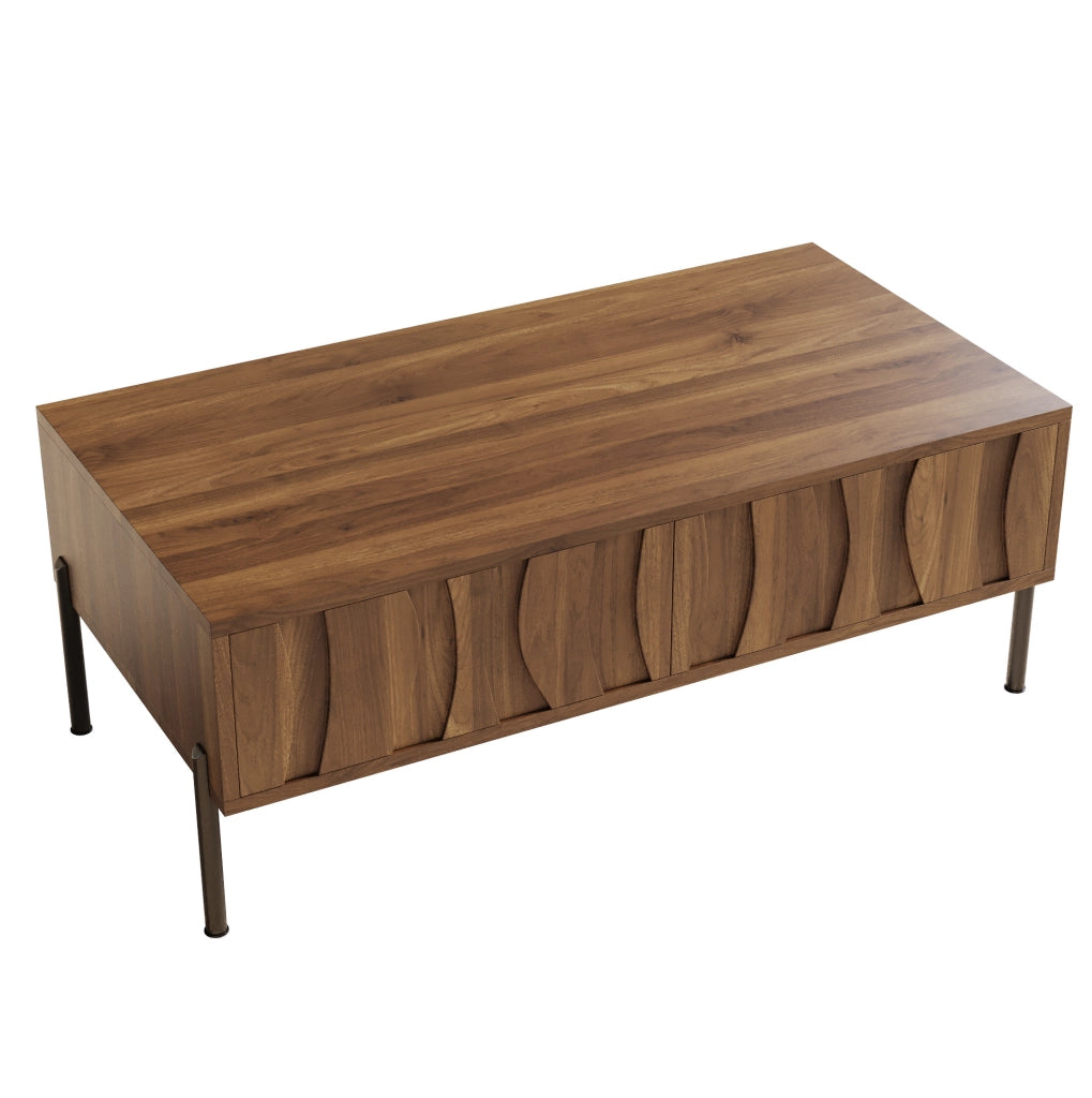 Tavolino da caffè retrò con 2 cassetti; 105x55x41 cm; naturale; in MDF e truciolare