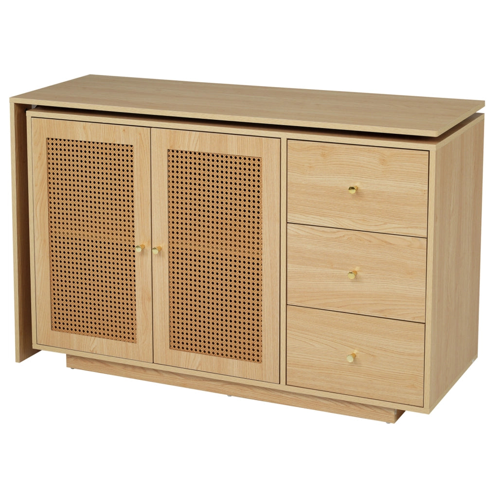 Scrivania 126x40x75 cm con tavoli girevoli a 360°; 3 armadi; MDF; naturale