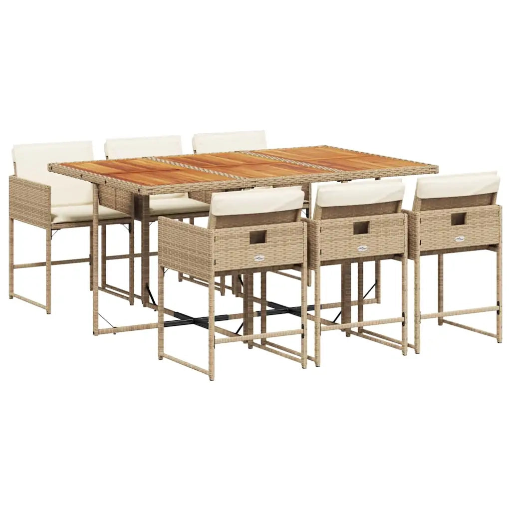 Set da Pranzo da Giardino 7 pz con Cuscini Beige in Polyrattan