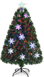 Albero di Natale 120 cm, Albero di Natale Artificiale con Luci LED, Rami Densi, Stelle Luminosi e Fibre Ottiche, Decorazione Natalizia per Casa, Ufficio e Negozio (120 cm)