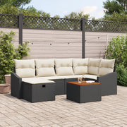 Set divano da giardino 7 pezzi con cuscini neri in polyrattan