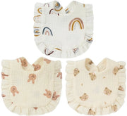 Slabbetjes per Bambini, Set di 3 Slabbetjes di Assorbimento per Bambini, Mousseline di Cotone, Bandana per Bambini, 0-12 Mesi, Asciugabili, Lavabili