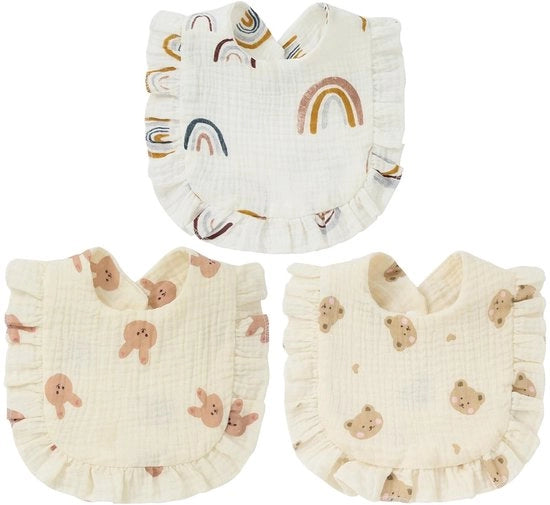 Slabbetjes per Bambini, Set di 3 Slabbetjes di Assorbimento per Bambini, Mousseline di Cotone, Bandana per Bambini, 0-12 Mesi, Asciugabili, Lavabili