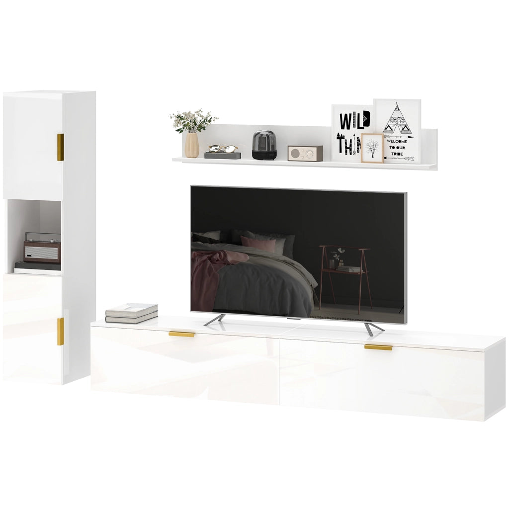 Mobile TV sospeso a parete con ante ribaltabili ¨C Xylo ¨C 180 cm bianco lucido